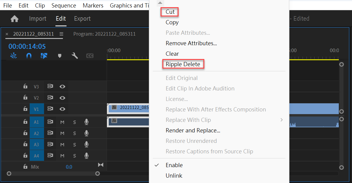 八、Cut與Ripple Delete