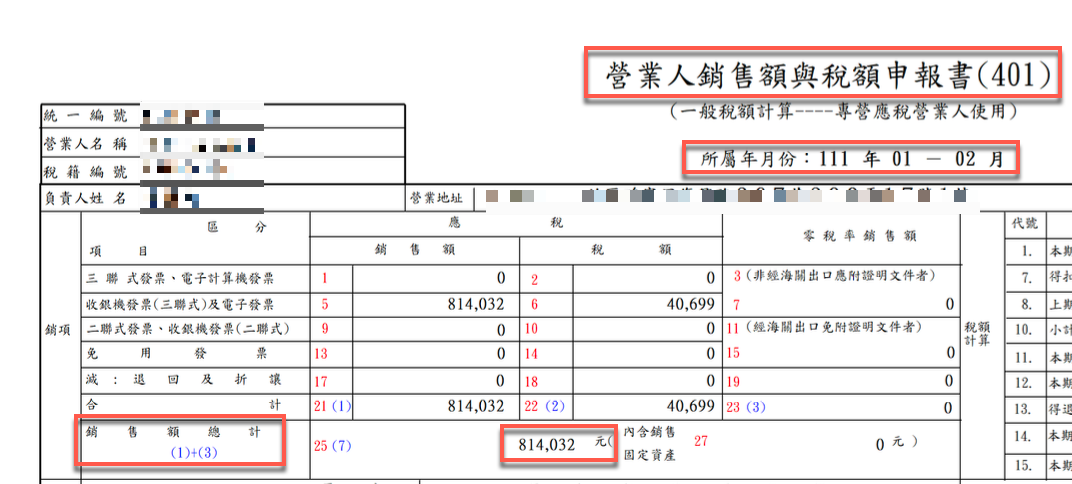 五、401申報書銷售額