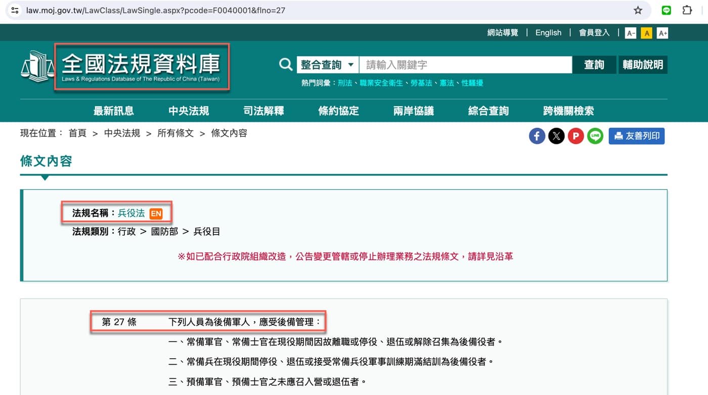 一、兵役法後備軍人