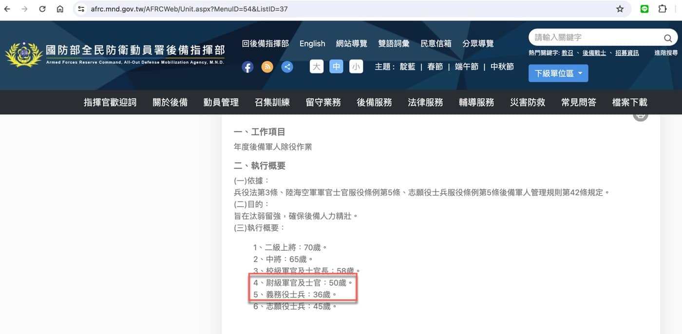 八、除役年齡規定