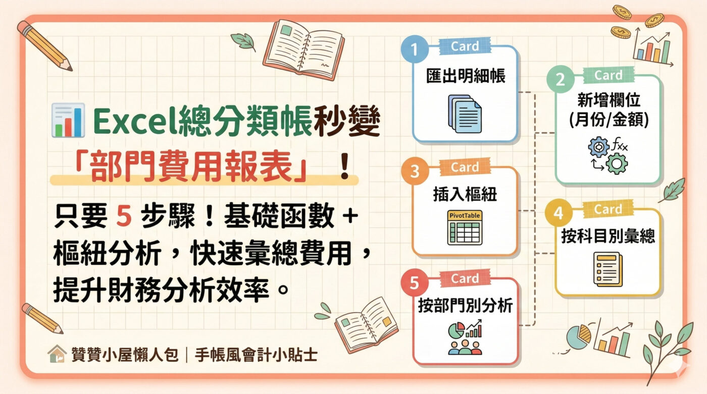 總分類帳範例Excel：會計傳票格式匯總1份費用表