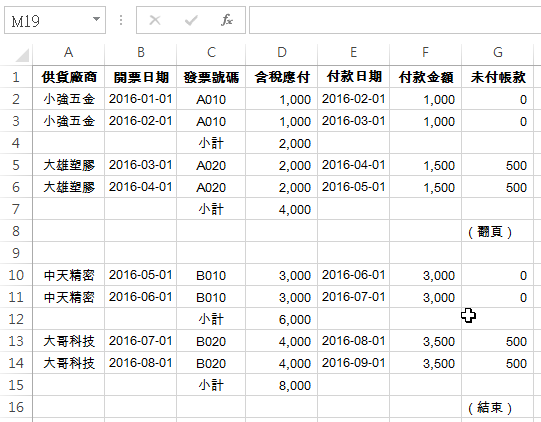 系統跑出來的應付帳款明細