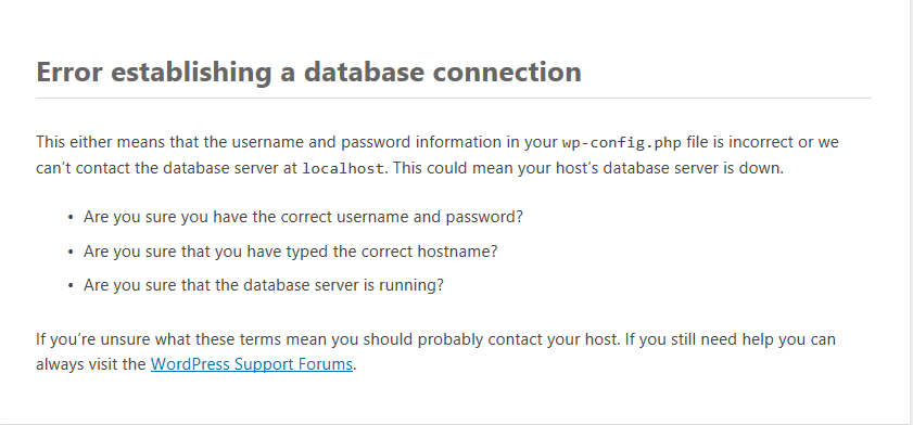 Error establishing a database connection Error establishing a database connection