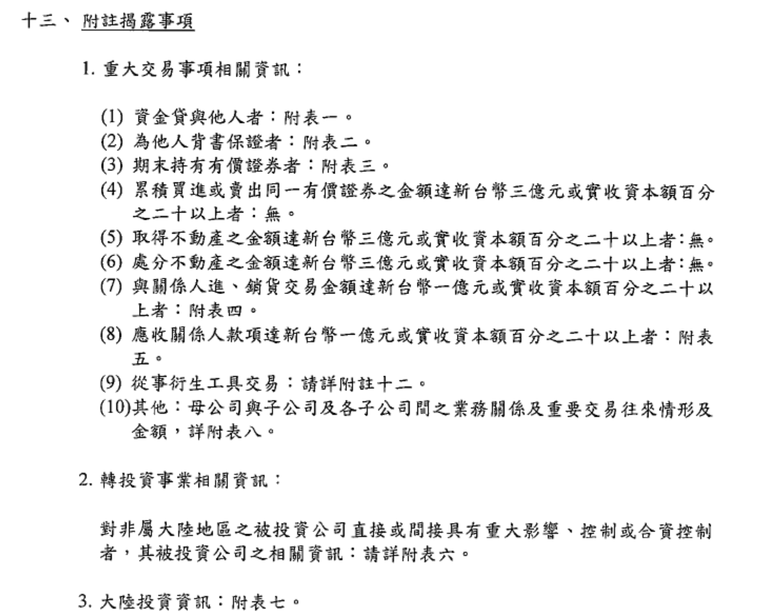 財務報表範例：其他揭露事項