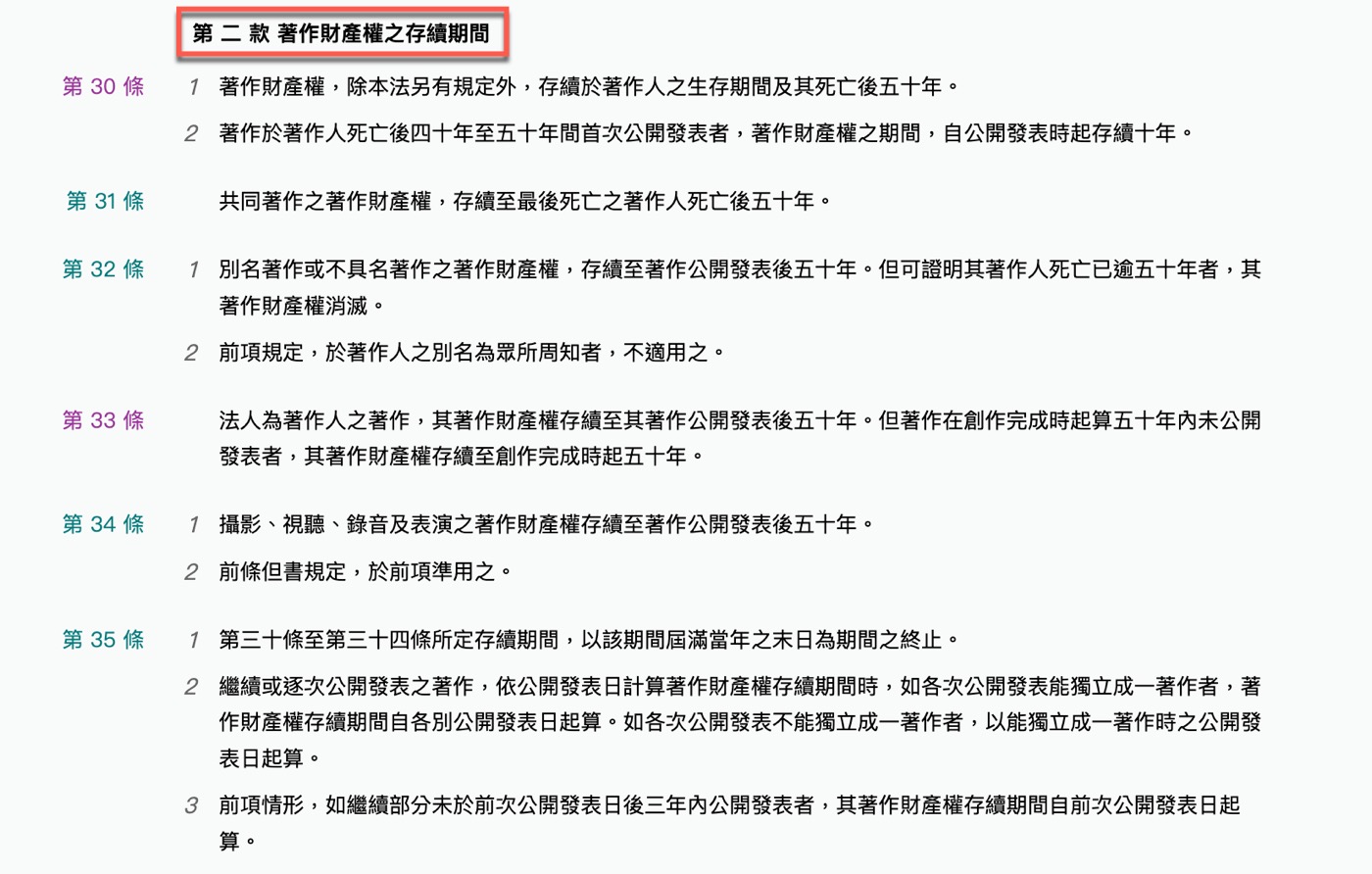二、台灣著作權年限