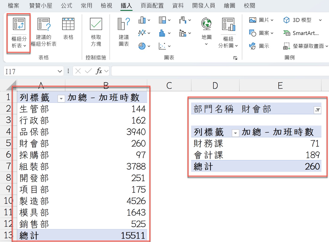 二、建立樞紐分析表