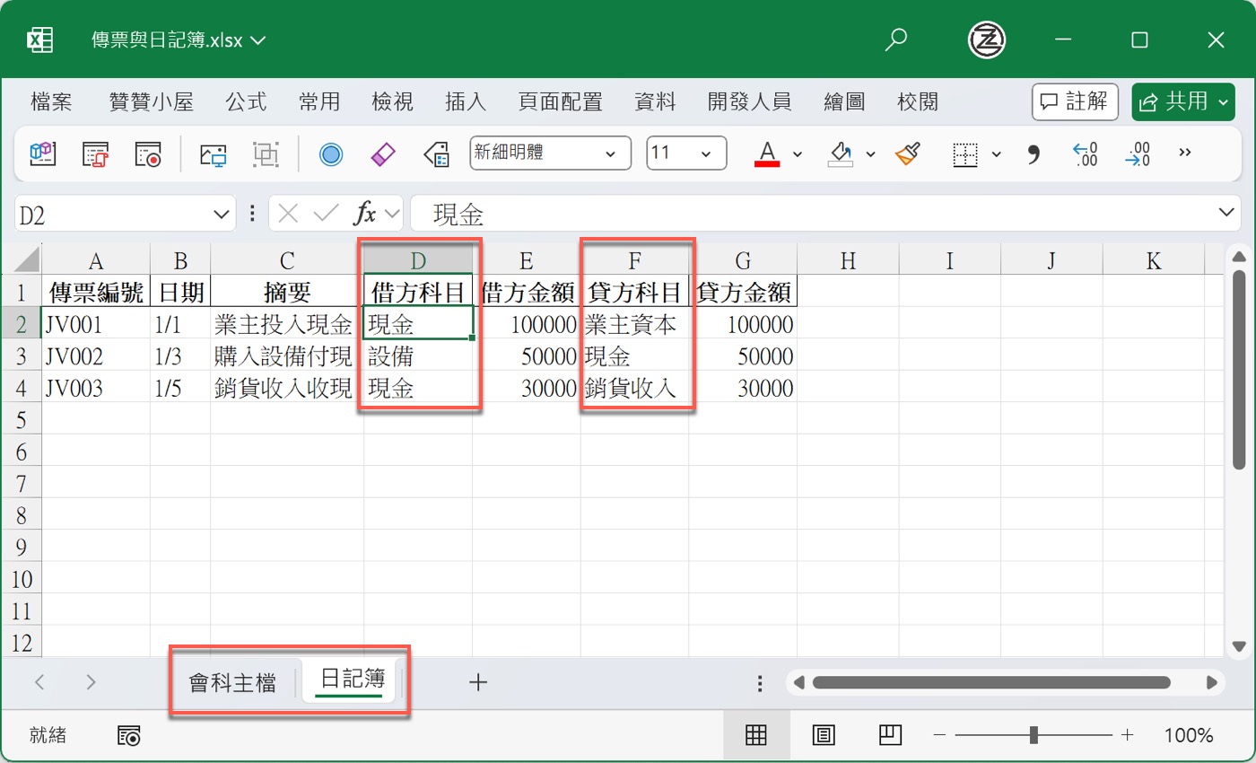四、Excel日記簿範例