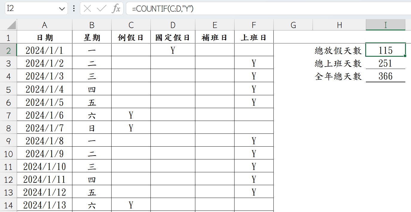 全年度日期表