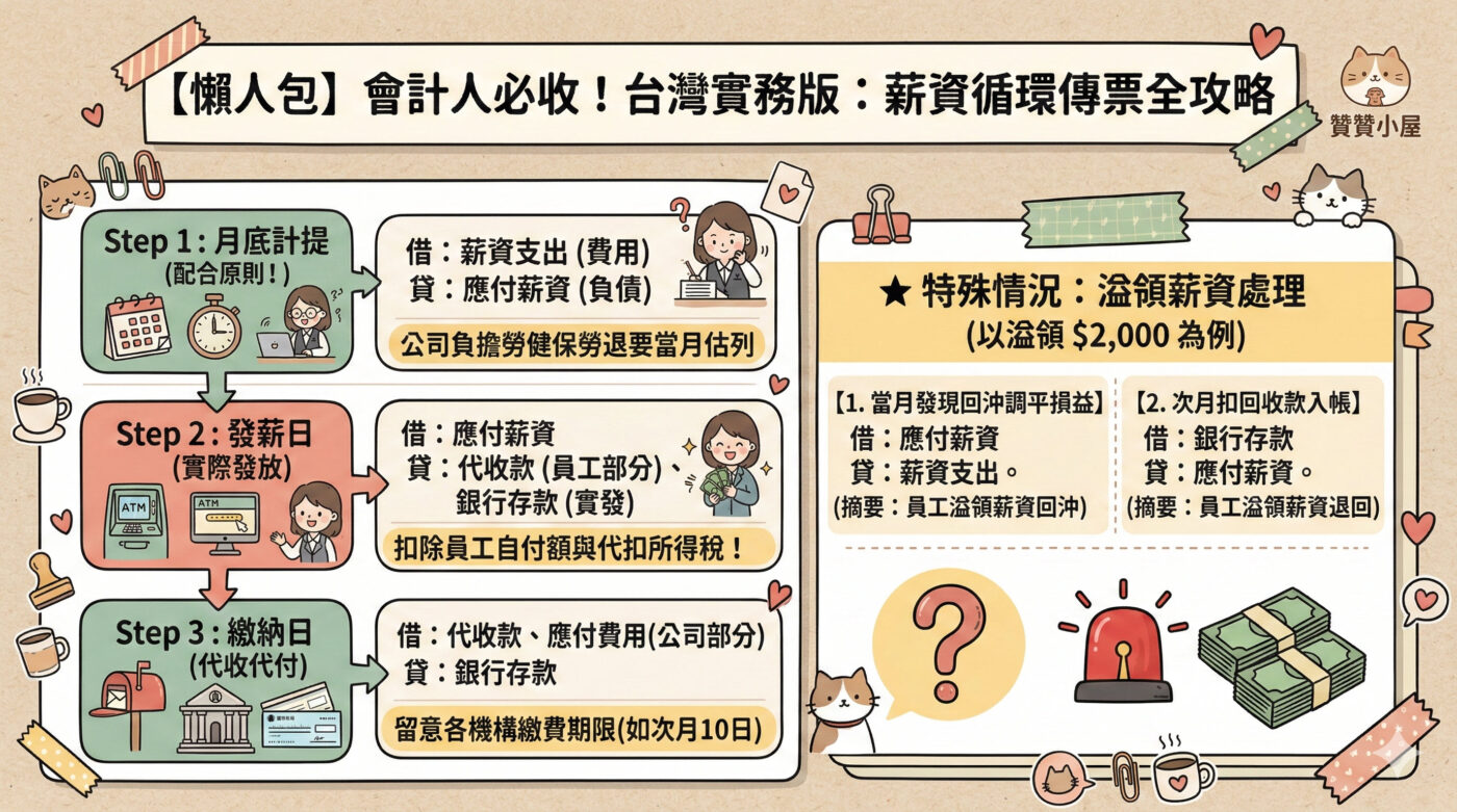 應付薪資分錄：7組代扣勞健保費會計科目分錄