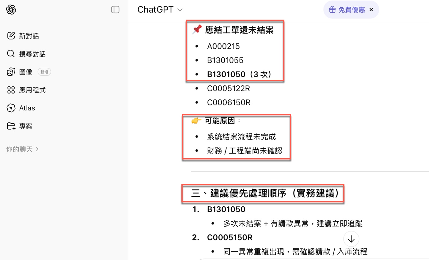 三、ChatGPT 分析異常狀況