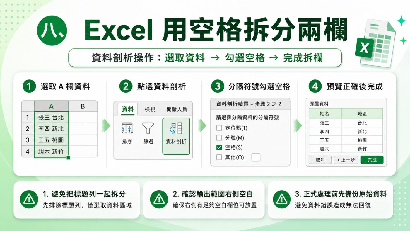 八、Excel 用空格拆分兩欄 2