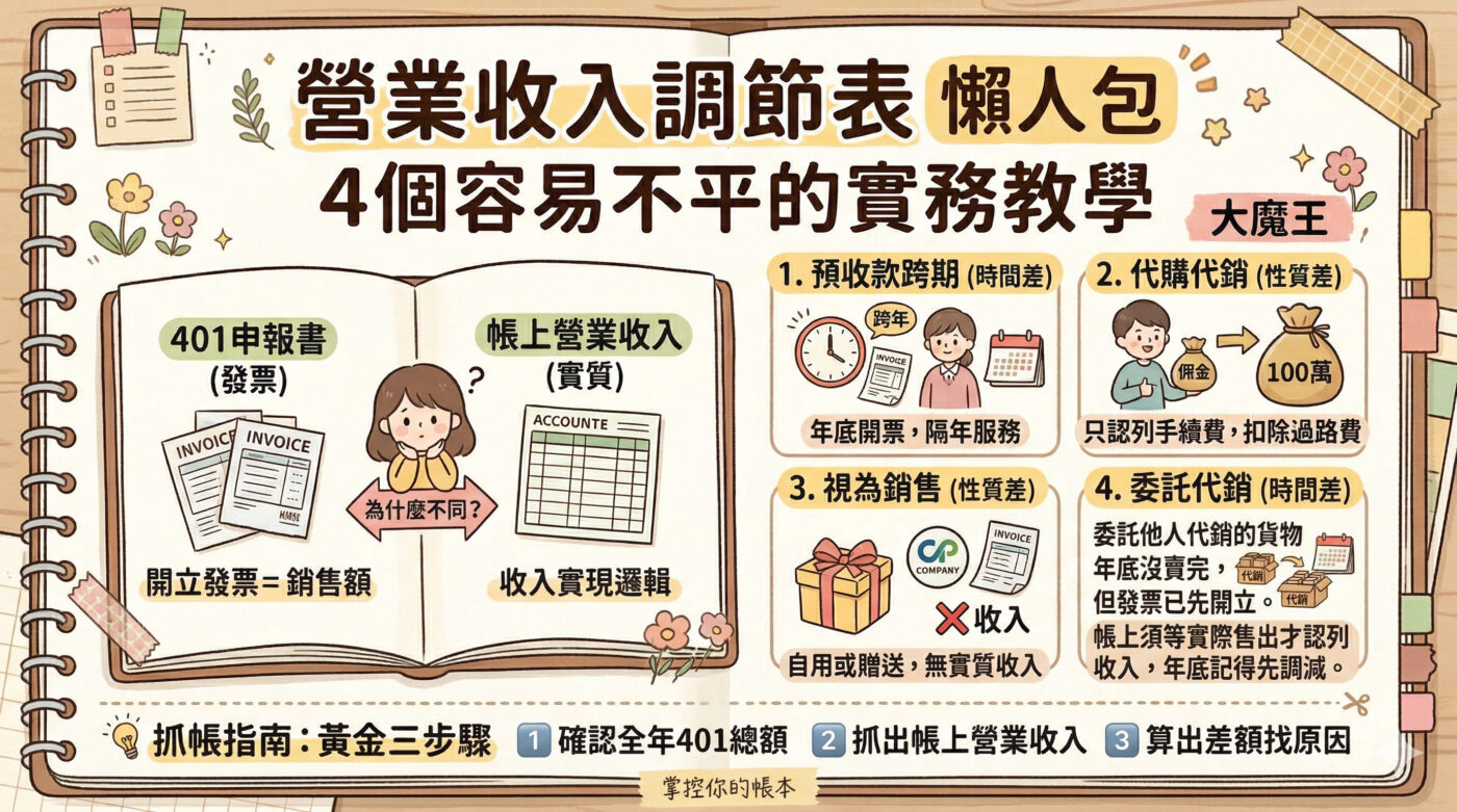 營業收入調節表範例：4個容易不平的實務教學
