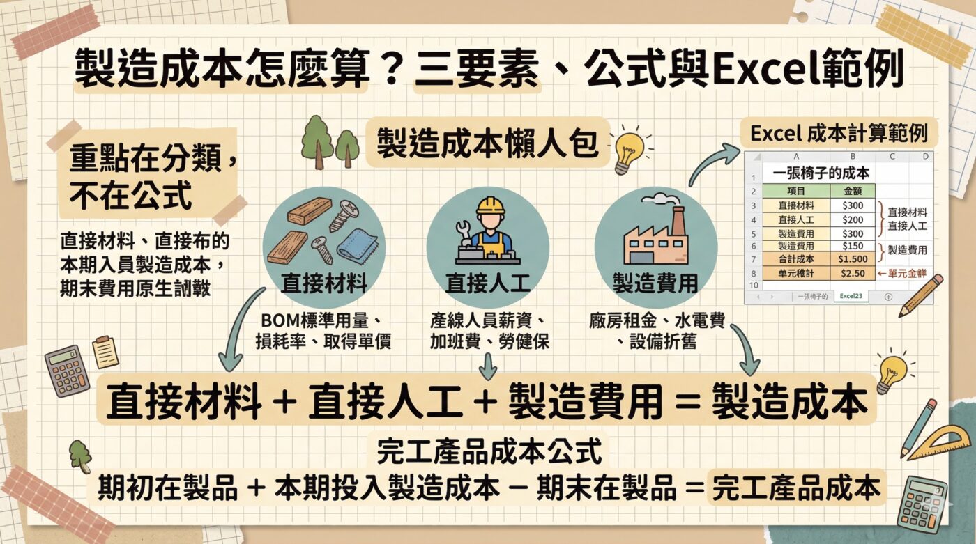 製造成本計算：3大要素與總成本在製品公式