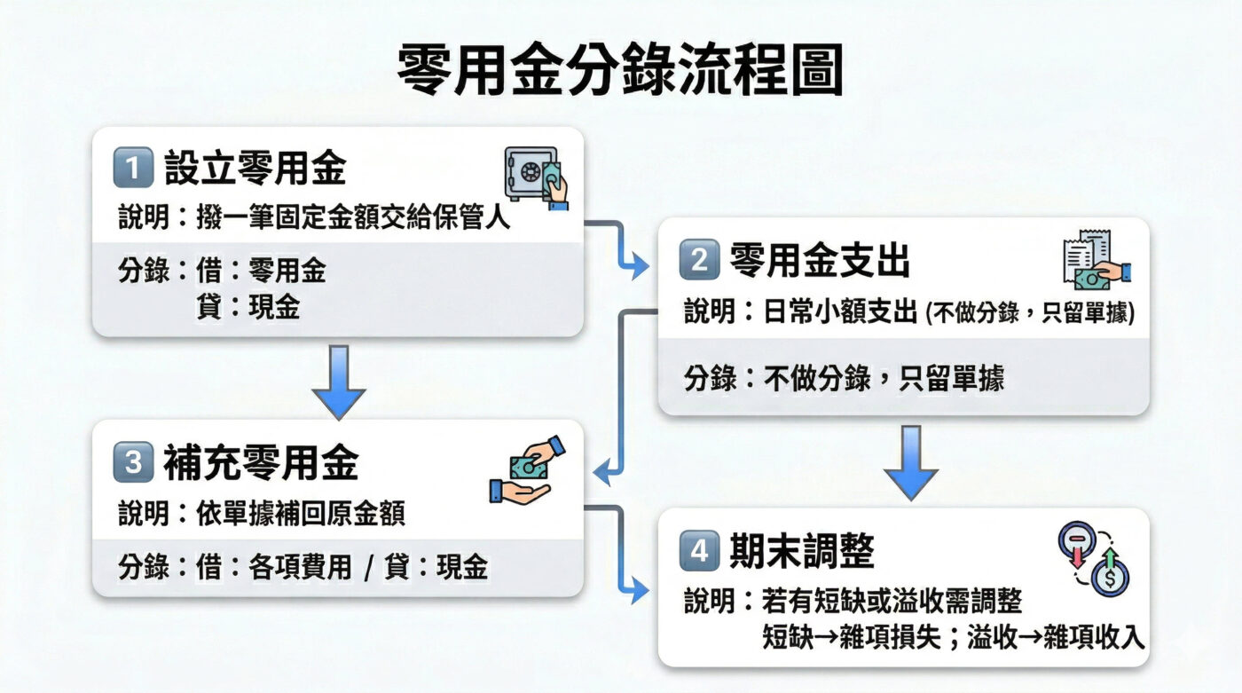 四、第二步：零用金支出發生（此時不做分錄）