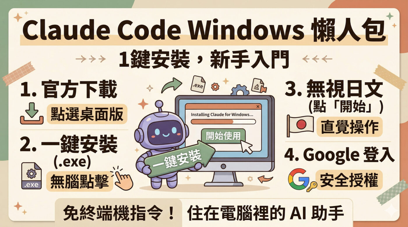 Claude Code教學：Windows電腦新手1鍵安裝