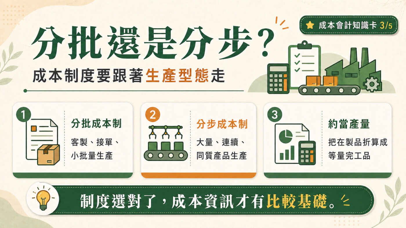 三、分批與分步成本制：依生產型態的核算選擇