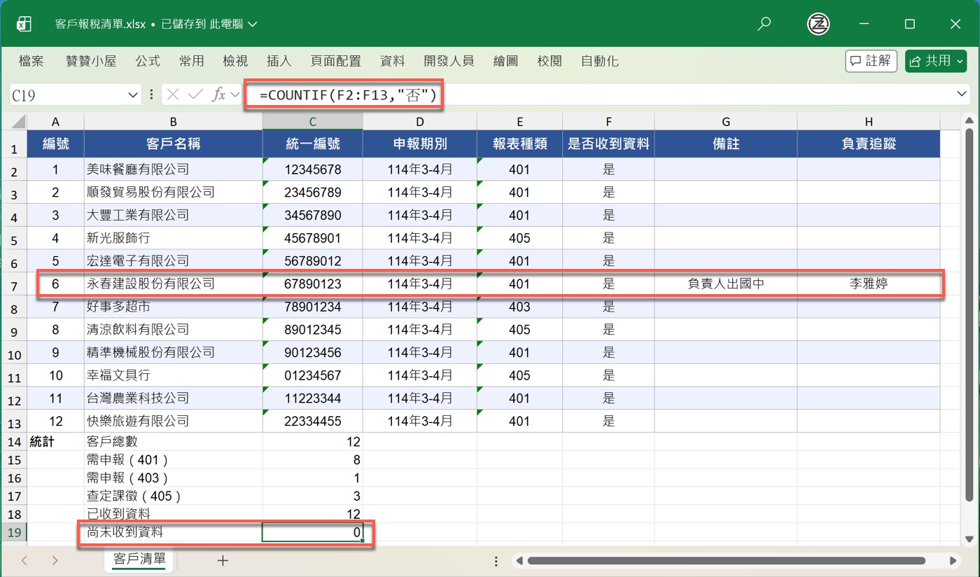 六、Excel報稅清單全部更新完成1