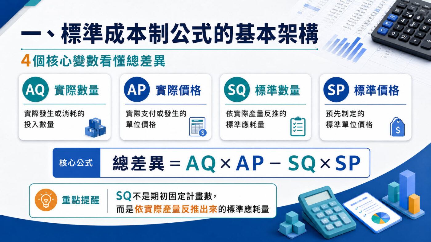 一、標準成本制公式的基本架構
