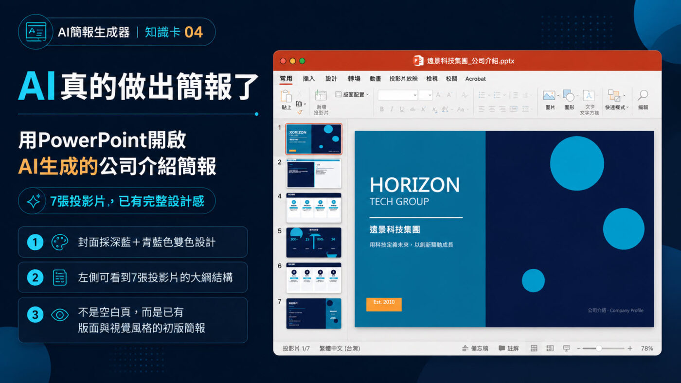 四、用PowerPoint開啟AI生成的公司介紹簡報2