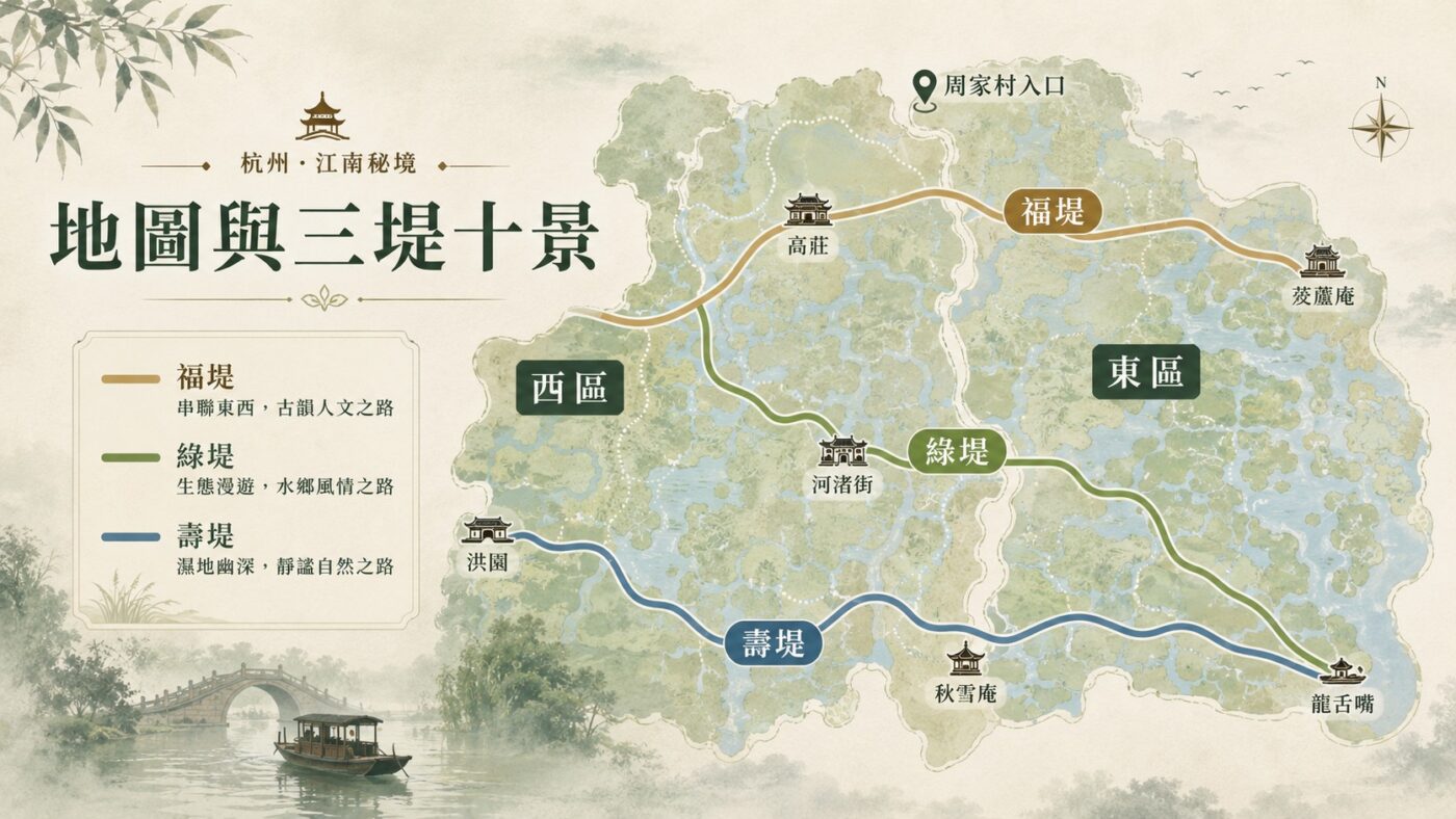 一、西溪濕地地圖與三堤十景怎麼走