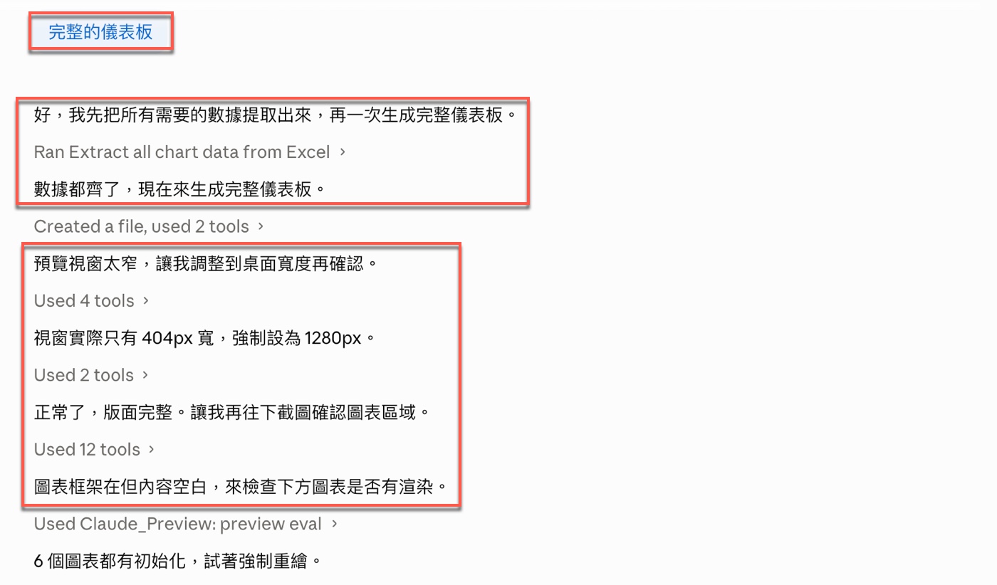 六、下指令生成完整儀表板：自動除錯確認渲染1