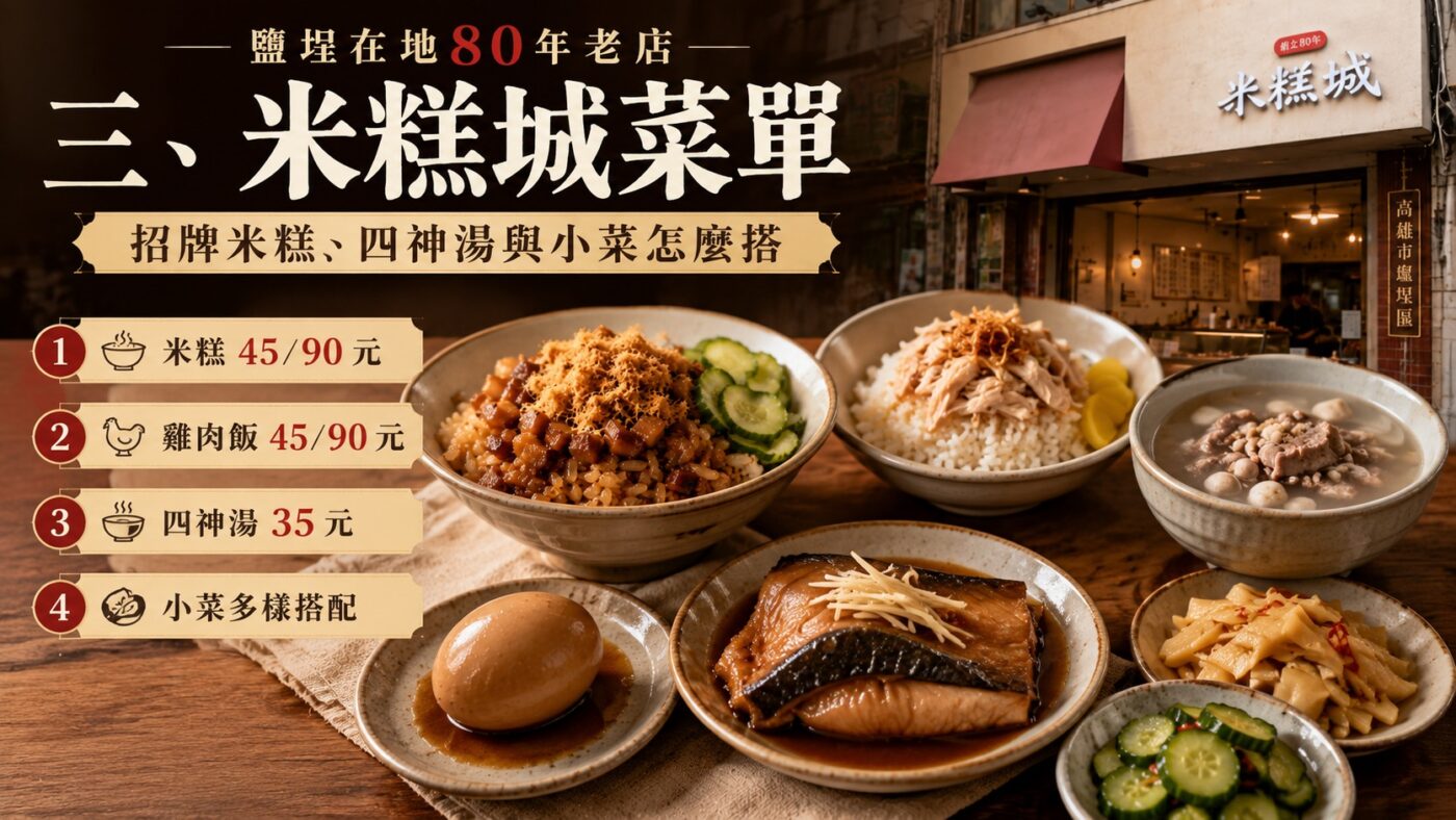 三、米糕城菜單：招牌米糕、四神湯與小菜怎麼搭