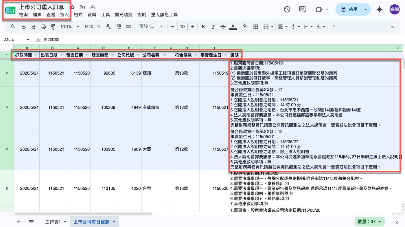 一、上市公司重大訊息公告匯出需求1