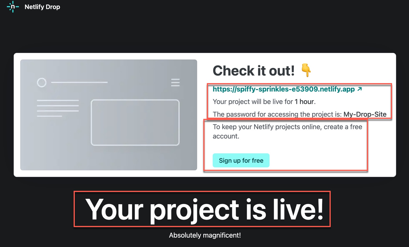 六、Netlify Drop 成功上線：取得網址與密碼保護1