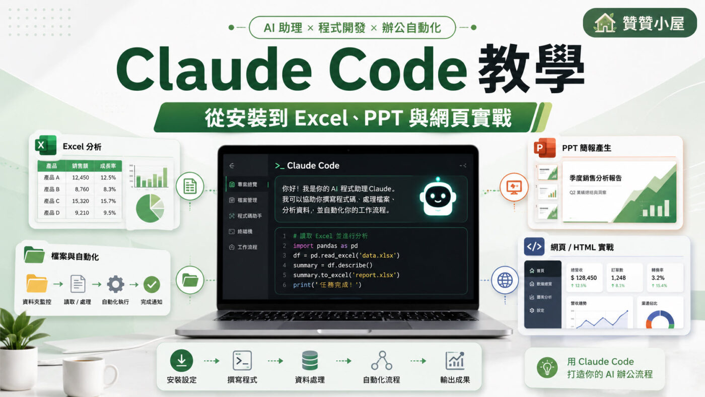 Claude Code 教學：從安裝到 Excel、PPT 與網頁實戰