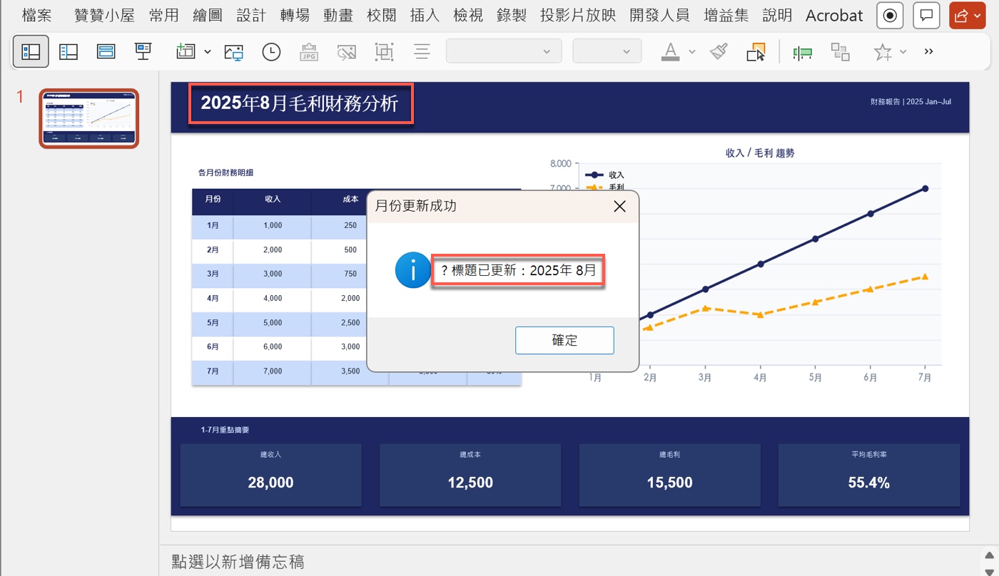 七、PPT 巨集是什麼：一鍵執行後，標題也跟著更新2