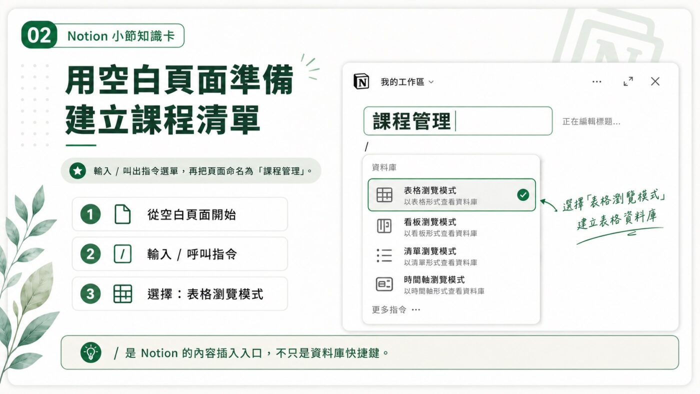 二、用空白頁面準備建立課程清單3