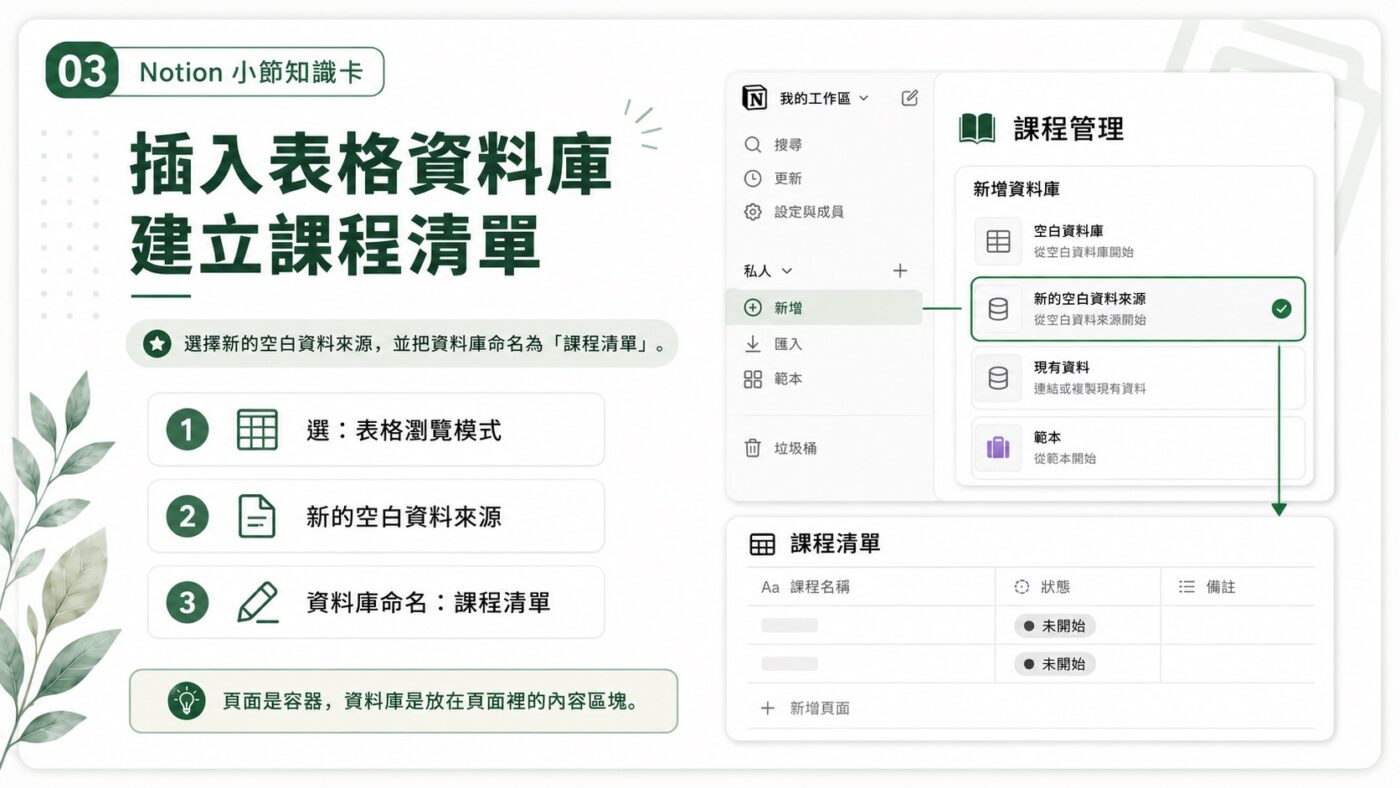 三、插入表格資料庫建立課程清單3