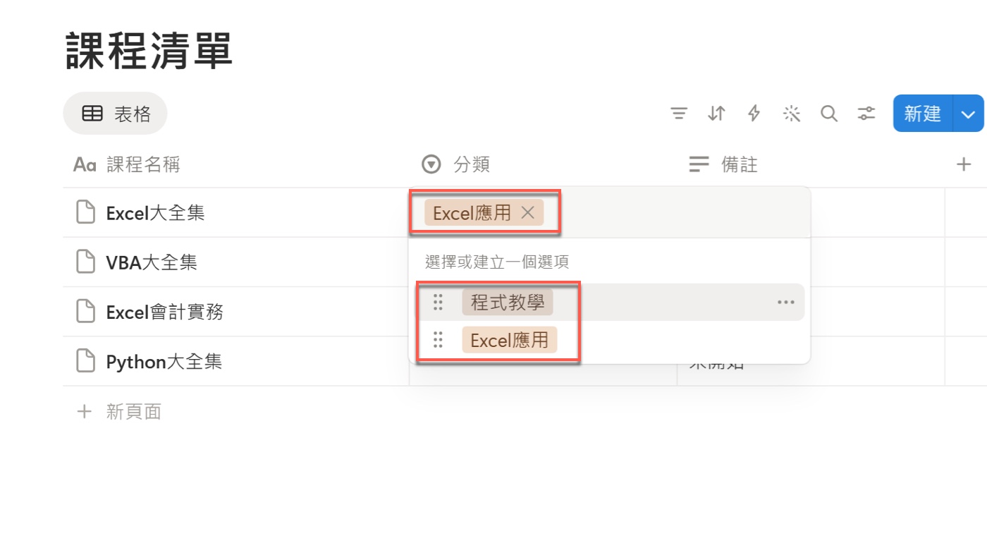 五、選取屬性套用完成課程分類1