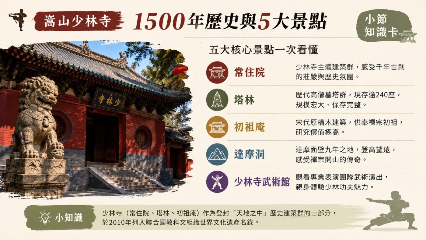 嵩山少林寺：1500 年的功夫殿堂與 5 大景點