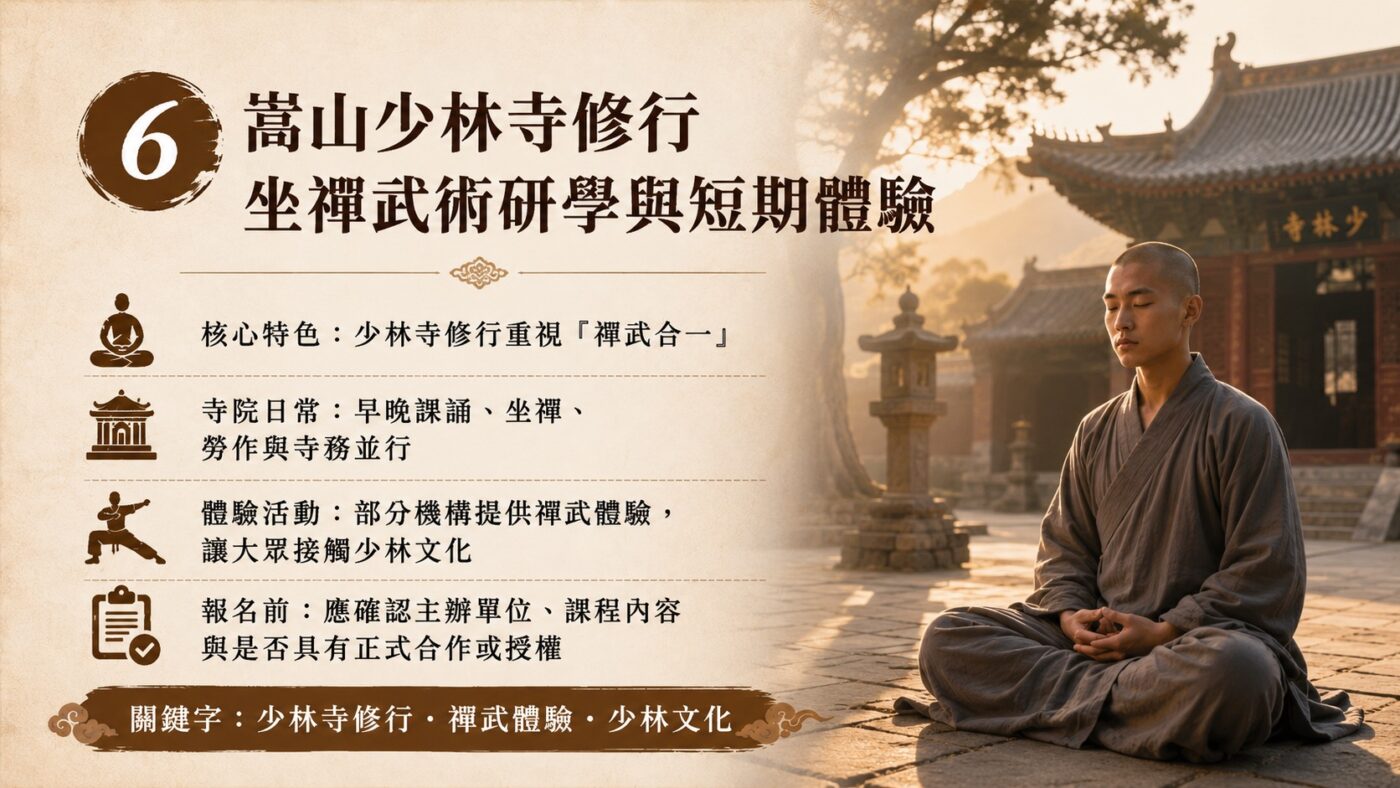 六、嵩山少林寺修行：坐禪武術研學與短期體驗