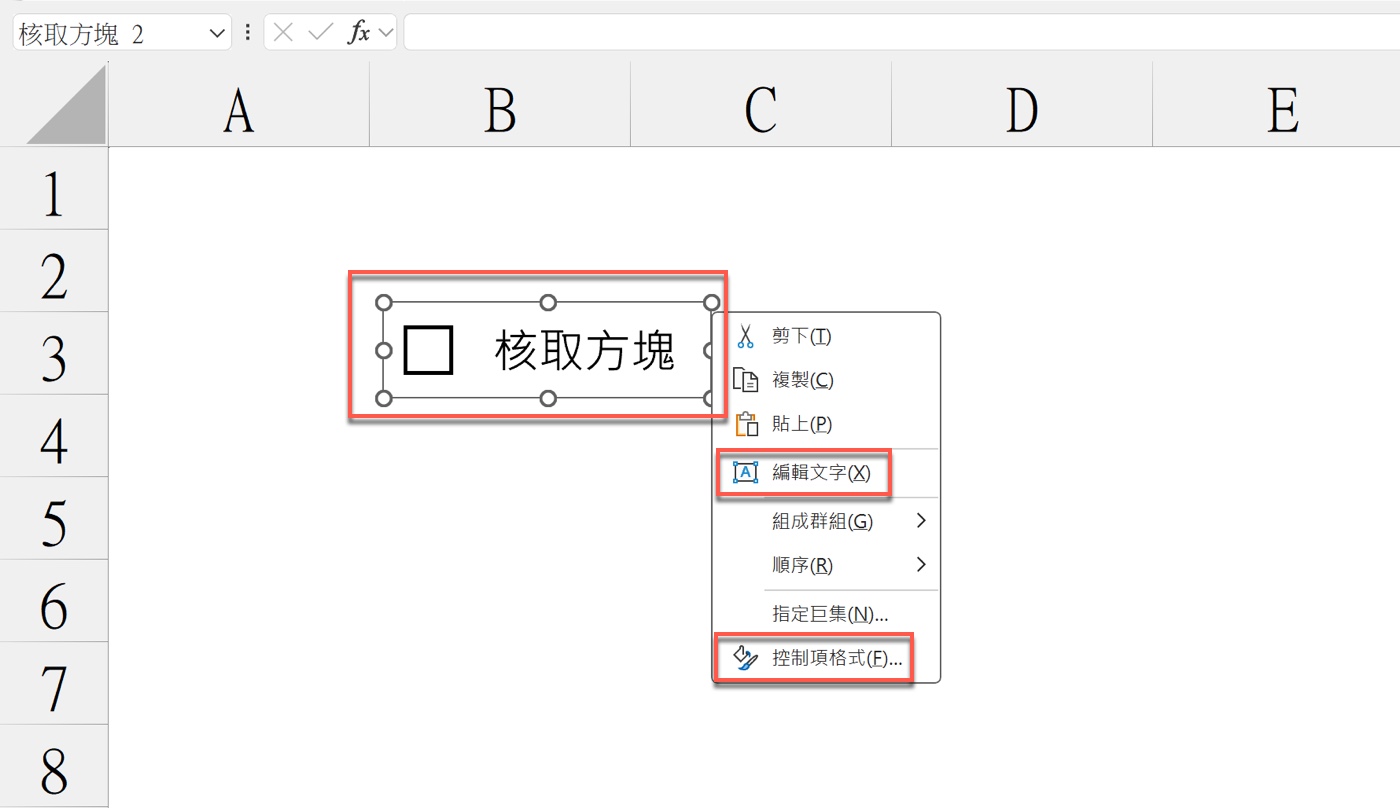 三、核取方塊編輯文字與控制項格式