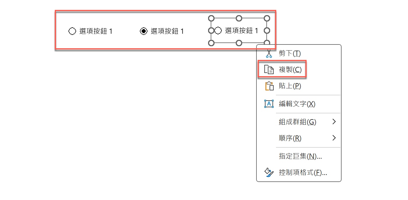 複製選項按鈕建立 3 個申請項目 2