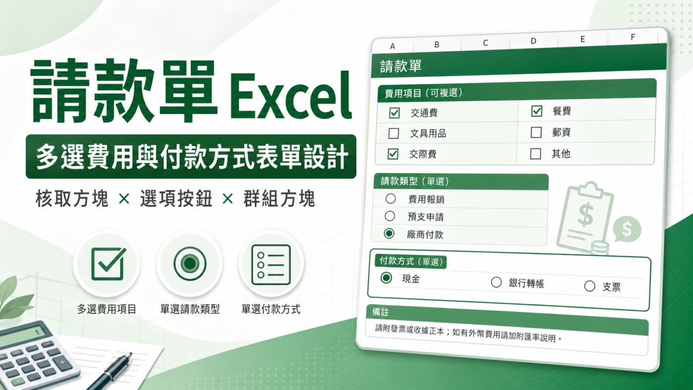 請款單 Excel：多選費用與付款方式表單設計
