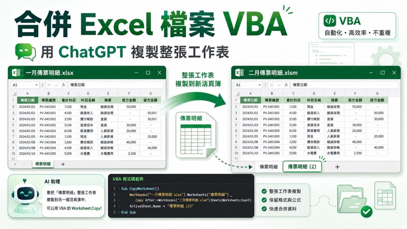 合併 Excel 檔案 VBA：用 ChatGPT 複製整張工作表