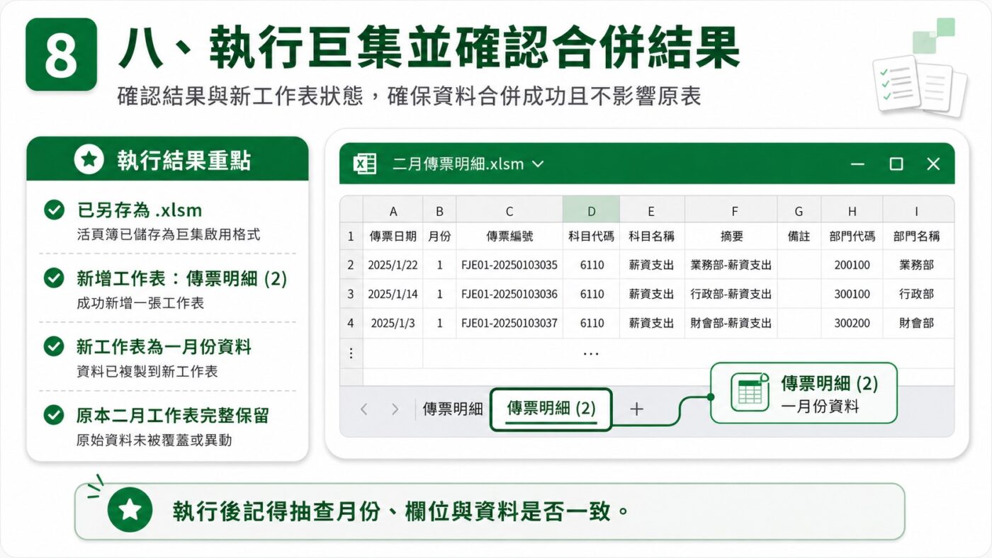 執行巨集並確認合併結果重點整理