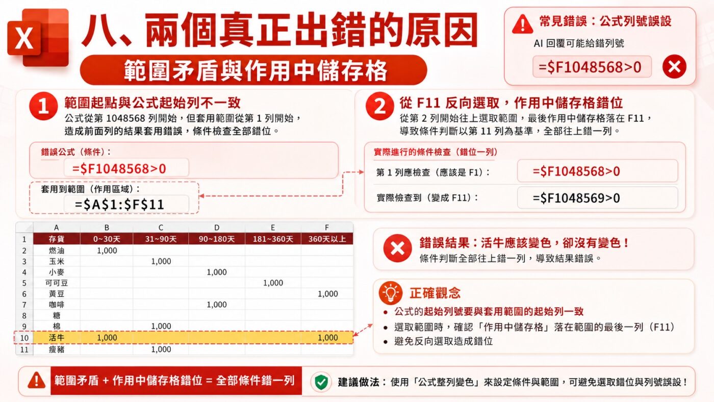 兩個真正出錯的原因：範圍矛盾與作用中儲存格重點整理
