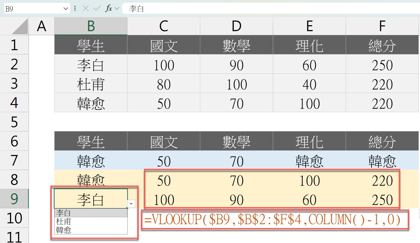 VLOOKUP 搭配 COLUMN 橫向填滿公式