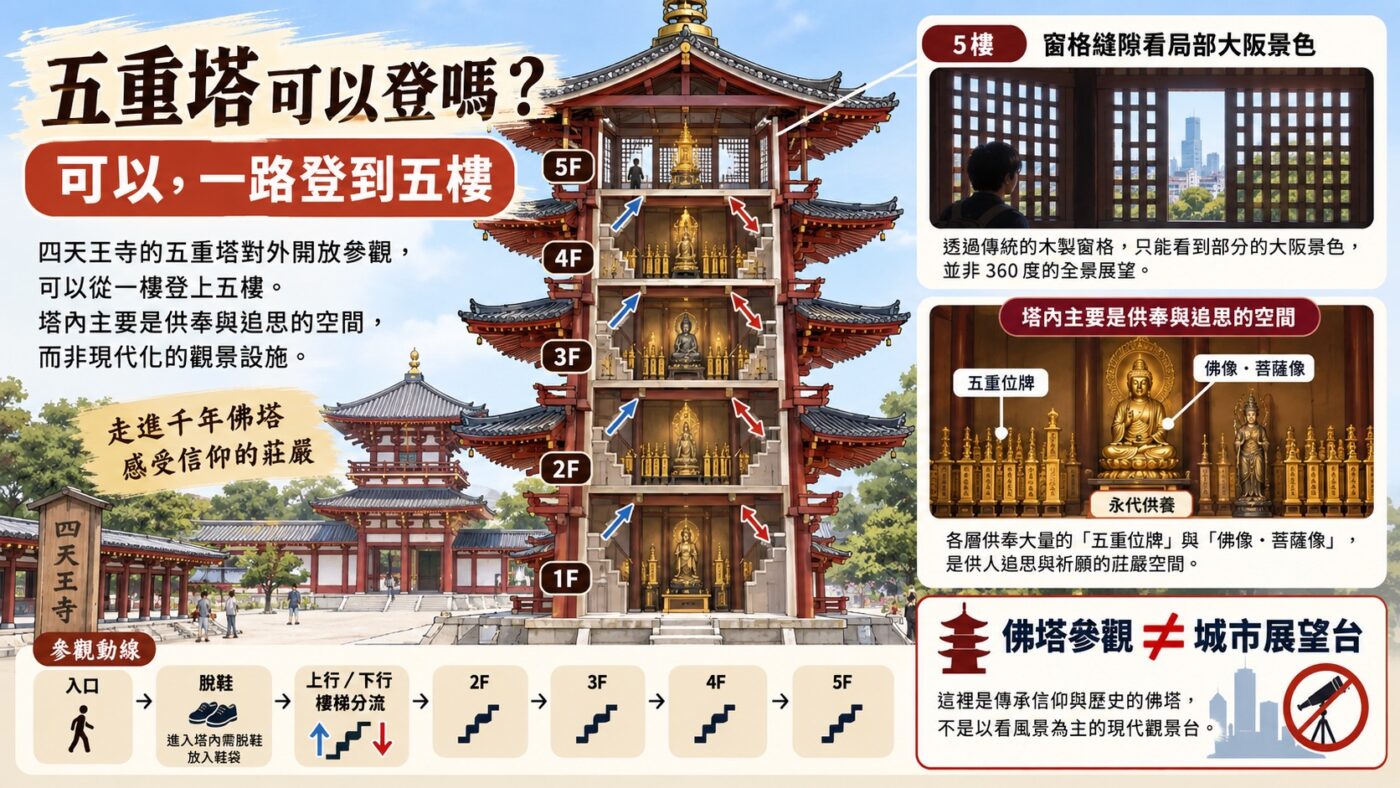 三、四天王寺五重塔可以登嗎？脫鞋走到五樓的實際體驗9