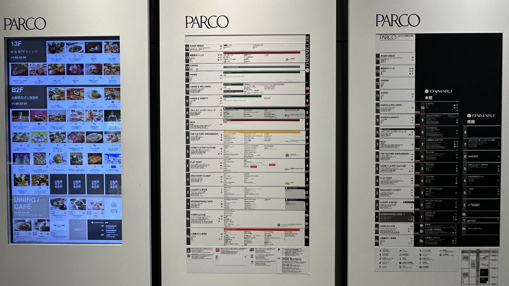 心齋橋PARCO館內的樓層導覽牌