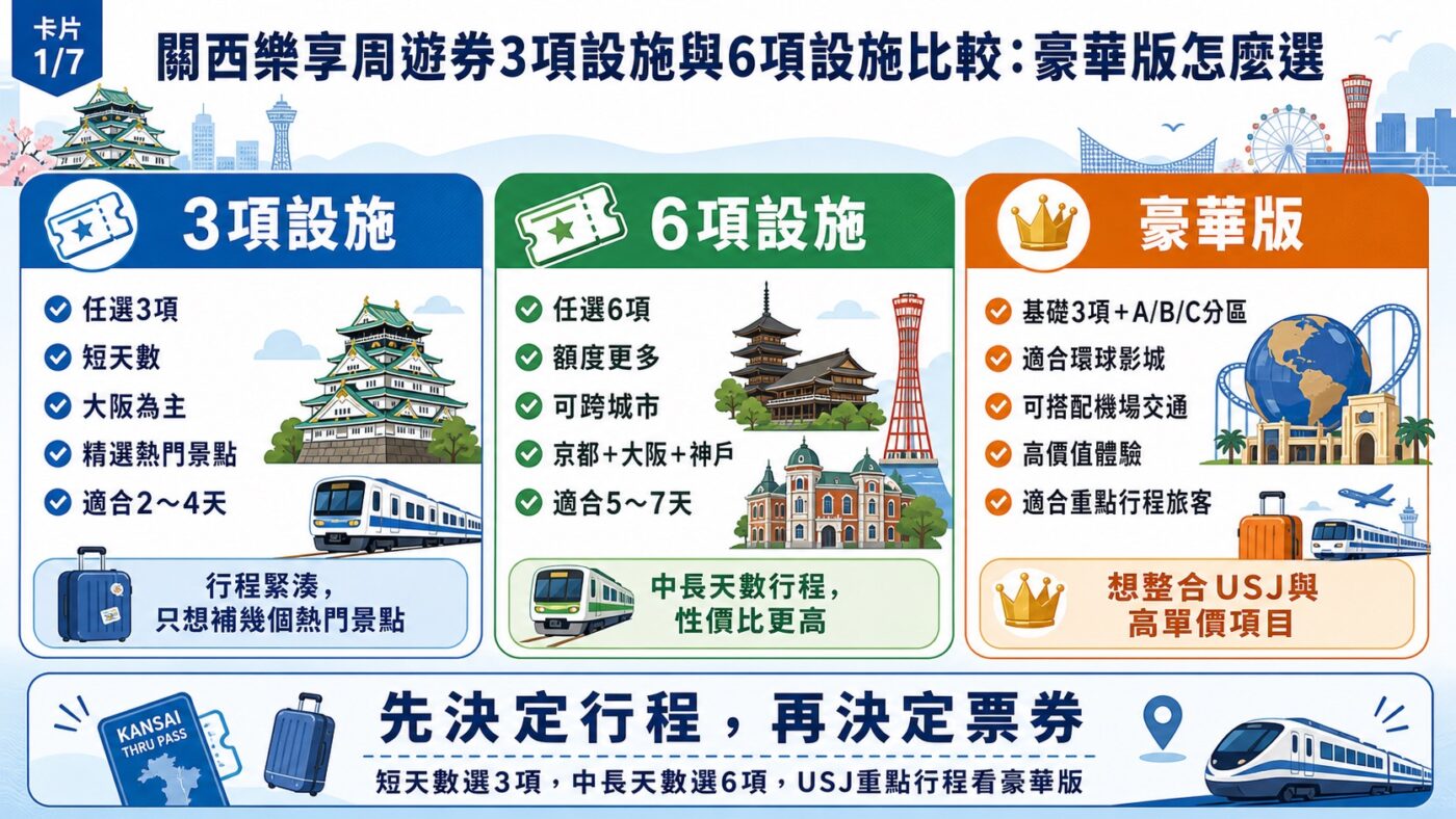 二、關西樂享周遊券3項設施與6項設施比較：豪華版怎麼選