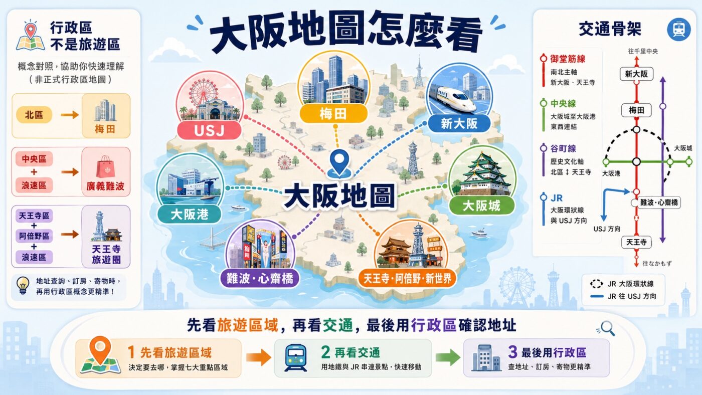 大阪地圖怎麼看？景點、地鐵與旅遊區域完整整理