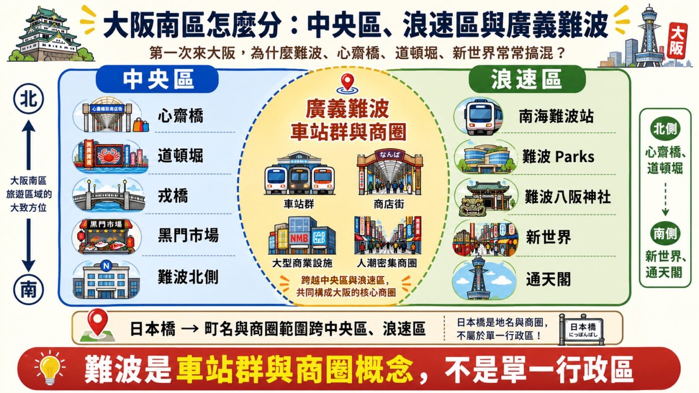 四、大阪南區怎麼分：難波、心齋橋與新世界