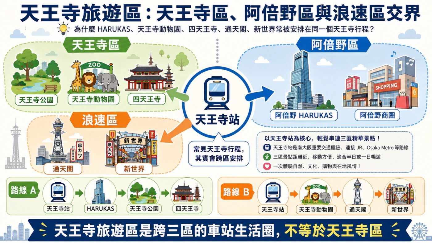 五、天王寺地圖怎麼看：三區交界的旅遊核心