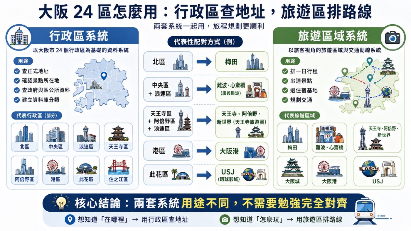 九、大阪 24 區地圖：行政區與代表景點對照