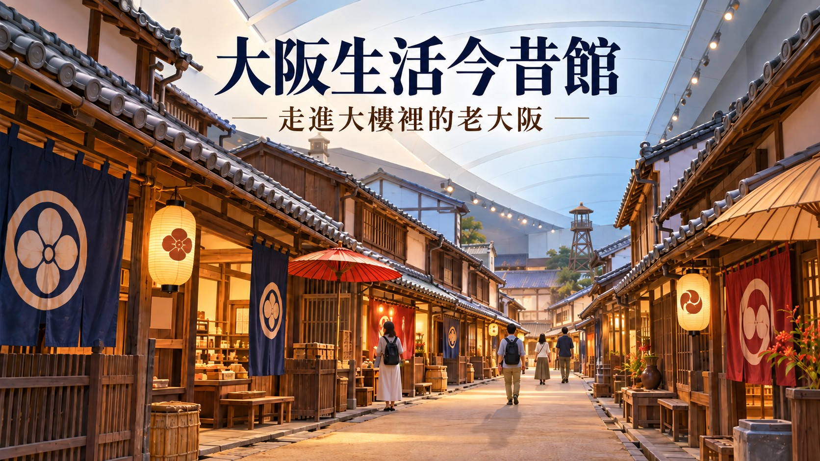 大阪生活今昔館實際參觀：室內人工天幕下的江戶町家街道主視覺插畫